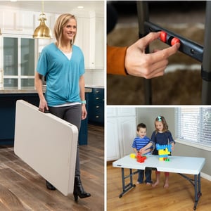 Image of Kids  plastic table 4ft long  , folding legs  , adjustable  height  seats 6 kids chair 