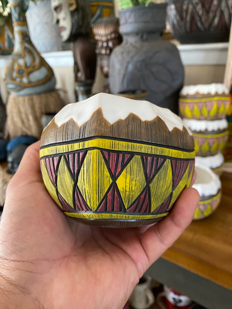 Image of 12oz Red/Yellow Fijian Tapa Inspired Coconut Mug (a) - US Shipping Included 