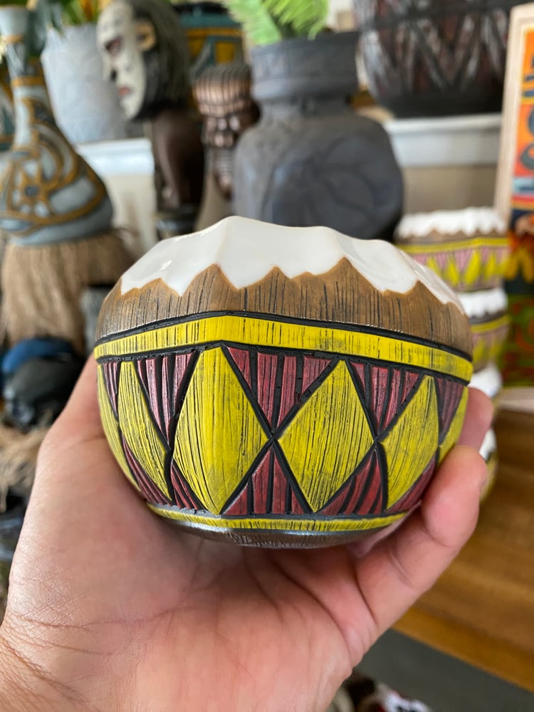 Image of 12oz Red/Yellow Fijian Tapa Inspired Coconut Mug (a) - US Shipping Included 