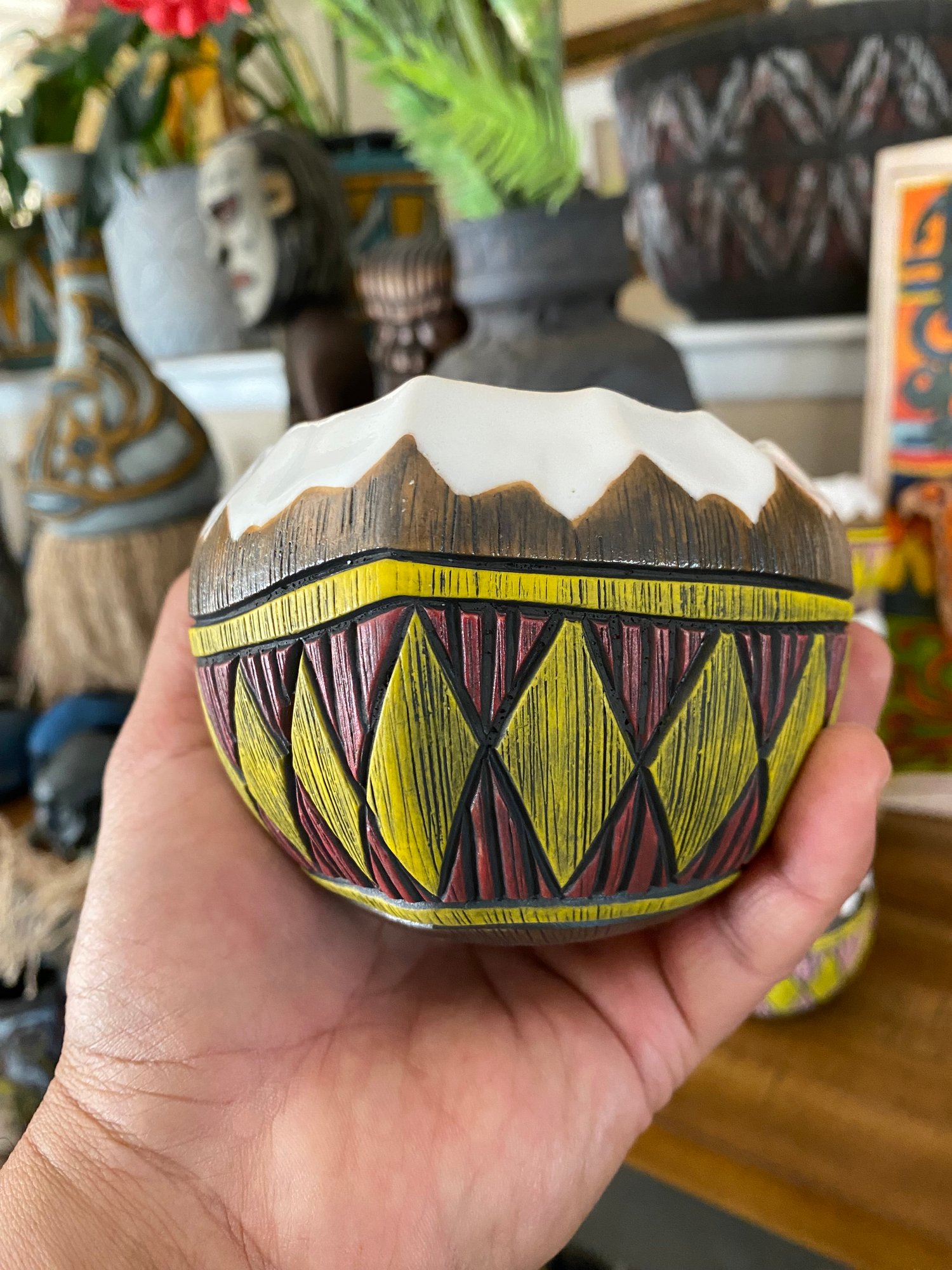 Image of 12oz Red/Yellow Fijian Tapa Inspired Coconut Mug (a) - US Shipping Included