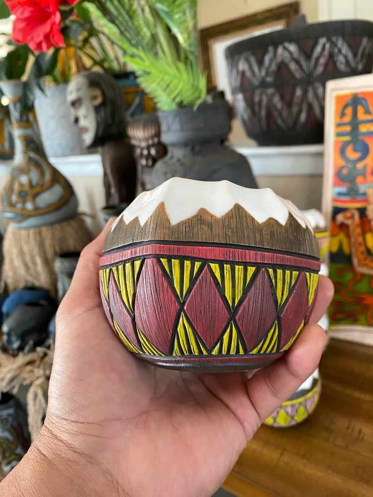 Image of 12oz Red/Yellow Fijian Tapa Inspired Coconut Mug (b) - US Shipping Included 