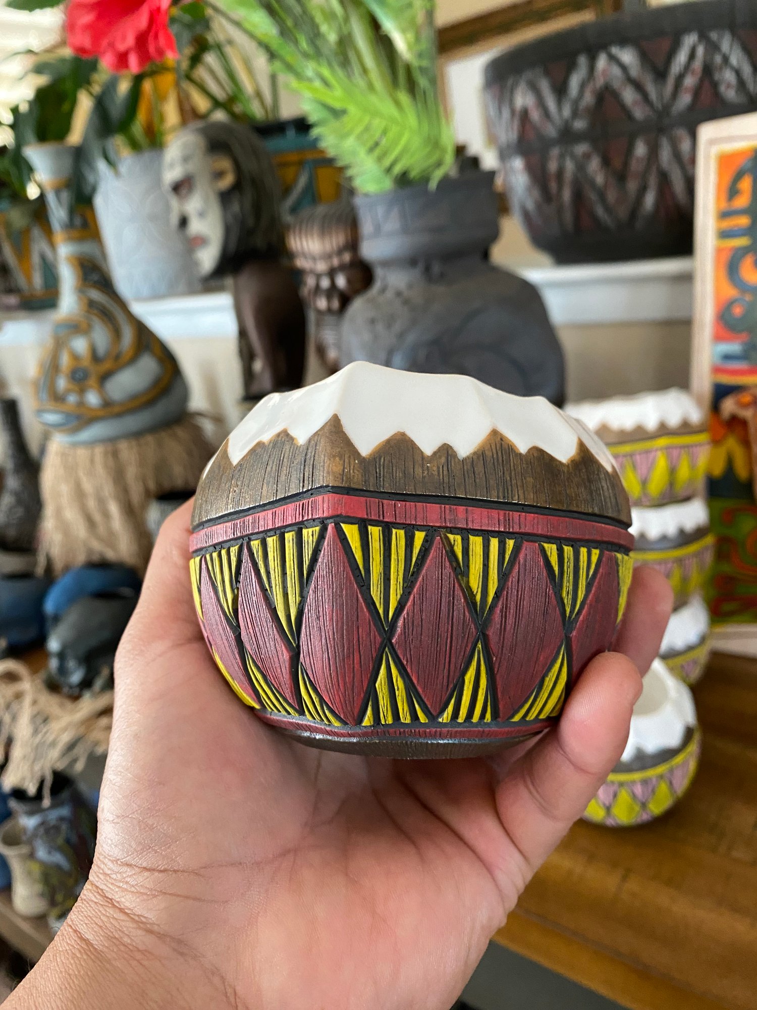 Image of 12oz Red/Yellow Fijian Tapa Inspired Coconut Mug (b) - US Shipping Included
