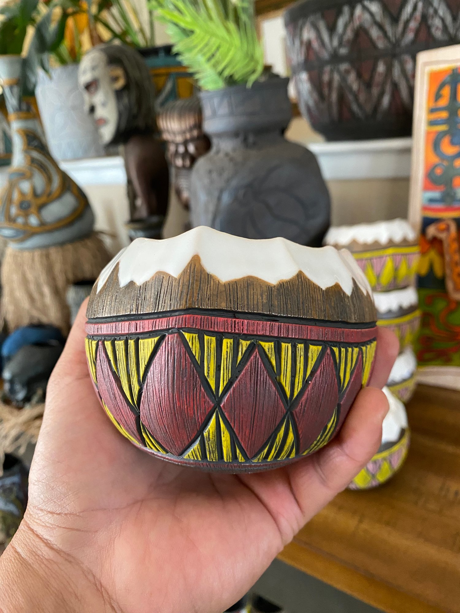 Image of 12oz Red/Yellow Fijian Tapa Inspired Coconut Mug (b) - US Shipping Included