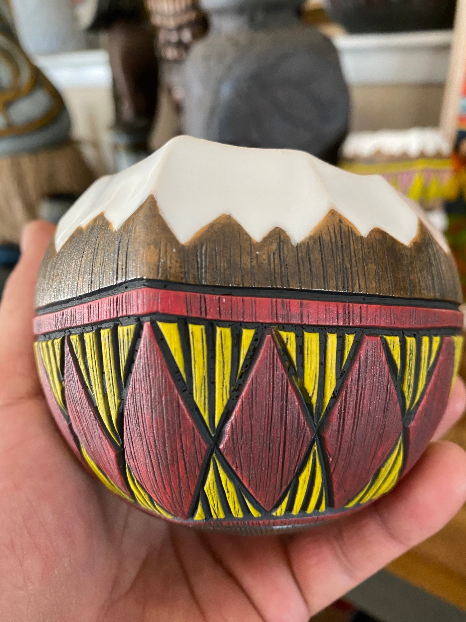 Image of 12oz Red/Yellow Fijian Tapa Inspired Coconut Mug (b) - US Shipping Included