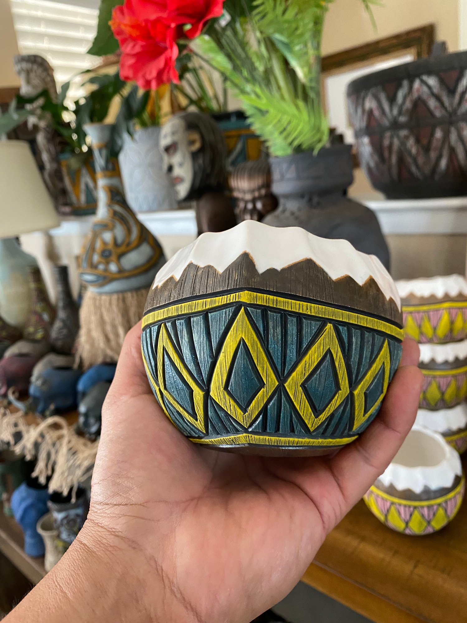 Image of 16oz Fijian Tapa Inspired Coconut Mug (b) - US Shipping Included