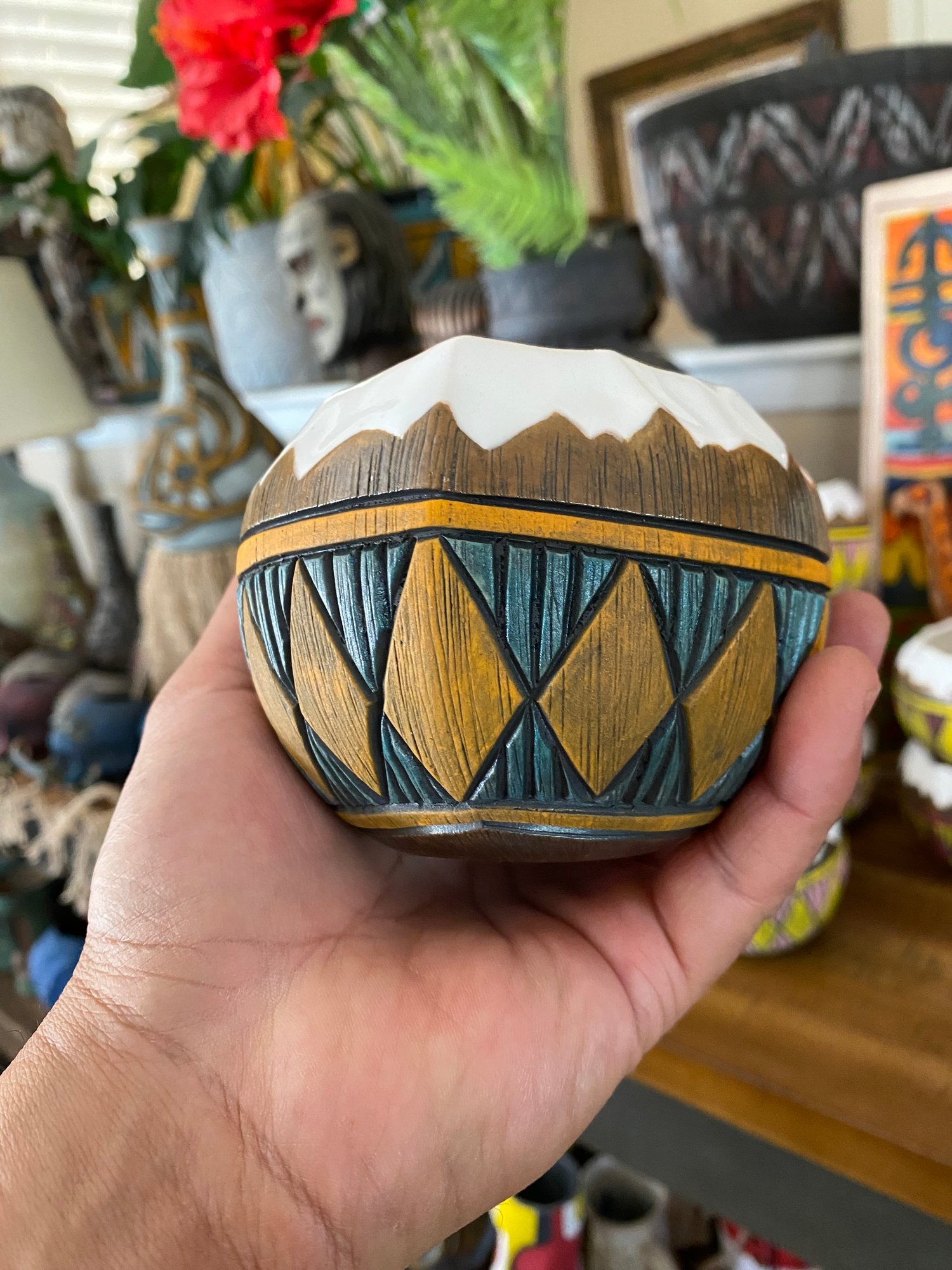 Image of 12oz Fijian Tapa Inspired Coconut Mug (b) - US Shipping Included