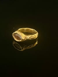 Image 2 of Gold-Plated Bronze Grotto Ring with Brown Zirconia