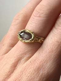 Image 1 of Gold-Plated Bronze Grotto Ring with Brown Zirconia