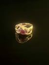 Bronze Grotto Web Ring with Red Cubic Zirconia