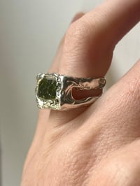 Image 3 of Silver Grotto Ring with Olive Green Cubic Zirconia