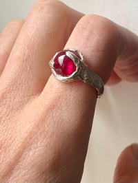 Image 4 of Reserved - Silver Grotto Ring with Claw Red Cubic Zirconia