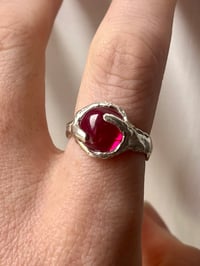Image 5 of Reserved - Silver Grotto Ring with Claw Red Cubic Zirconia
