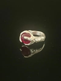 Image 3 of Reserved - Silver Grotto Ring with Claw Red Cubic Zirconia