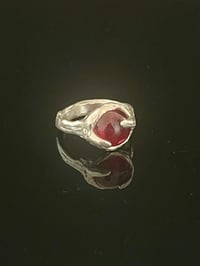 Image 1 of Reserved - Silver Grotto Ring with Claw Red Cubic Zirconia