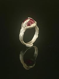 Image 2 of Reserved - Silver Grotto Ring with Claw Red Cubic Zirconia