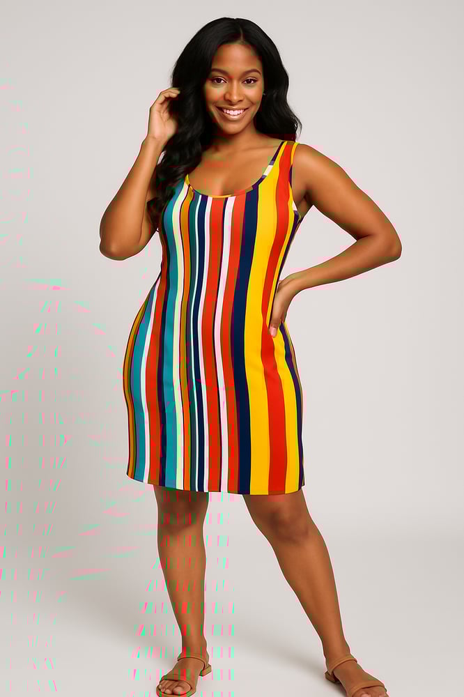 Image of Colorful Striped Tank Dress