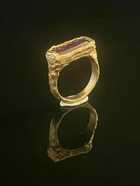 Image 3 of Gold-Plated Bronze Grotto Bar Ring with Purple Cubic Zirconia  