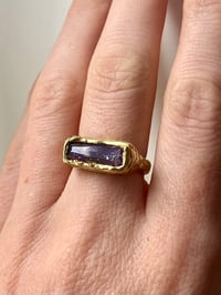 Image 4 of Gold-Plated Bronze Grotto Bar Ring with Purple Cubic Zirconia  