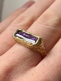 Image 1 of Gold-Plated Bronze Grotto Bar Ring with Purple Cubic Zirconia  