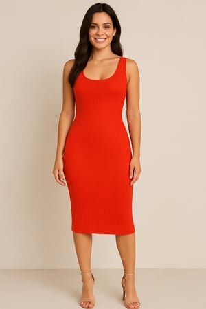 Image of Red Ribbed Knit Dress