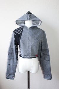 Image 1 of AGH NO.1 PATCHWORK MONOGRAM DENIM HOODIE