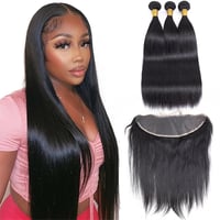 Image 1 of 13A Premium Raw Hair Guru Super Virgin Peruvian straight 3 Bundles + 13x4 Frontal
