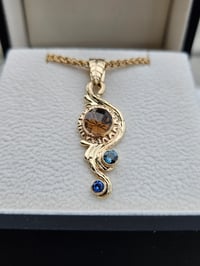 Image 3 of Smokey Quartz and Sapphire Swirling Vine in 14k Yellow Gold 