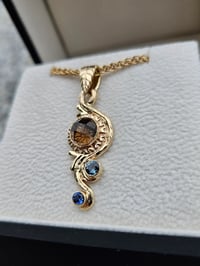 Image 2 of Smokey Quartz and Sapphire Swirling Vine in 14k Yellow Gold 