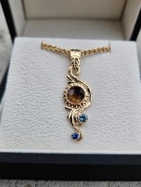 Image 1 of Smokey Quartz and Sapphire Swirling Vine in 14k Yellow Gold 