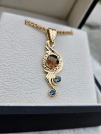 Image 4 of Smokey Quartz and Sapphire Swirling Vine in 14k Yellow Gold 