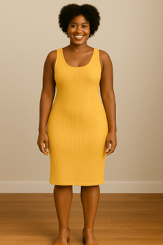 Image of Gold Ribbed Midi Tank Dress