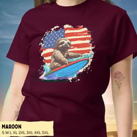 Image 2 of Retro Patriotic Surfing Sloth T-Shirt for Men and Women