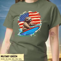 Image 5 of Retro Patriotic Surfing Sloth T-Shirt for Men and Women