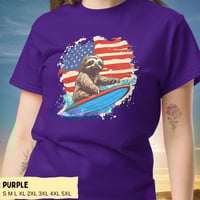 Image 1 of Retro Patriotic Surfing Sloth T-Shirt for Men and Women