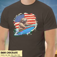 Image 10 of Retro Patriotic Surfing Sloth T-Shirt for Men and Women