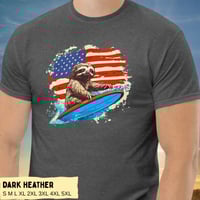 Image 9 of Retro Patriotic Surfing Sloth T-Shirt for Men and Women