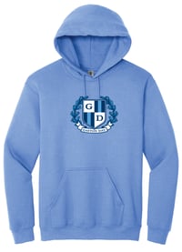 Classic Gildan Carolina Blue Hoodie with Gaston Crest logo