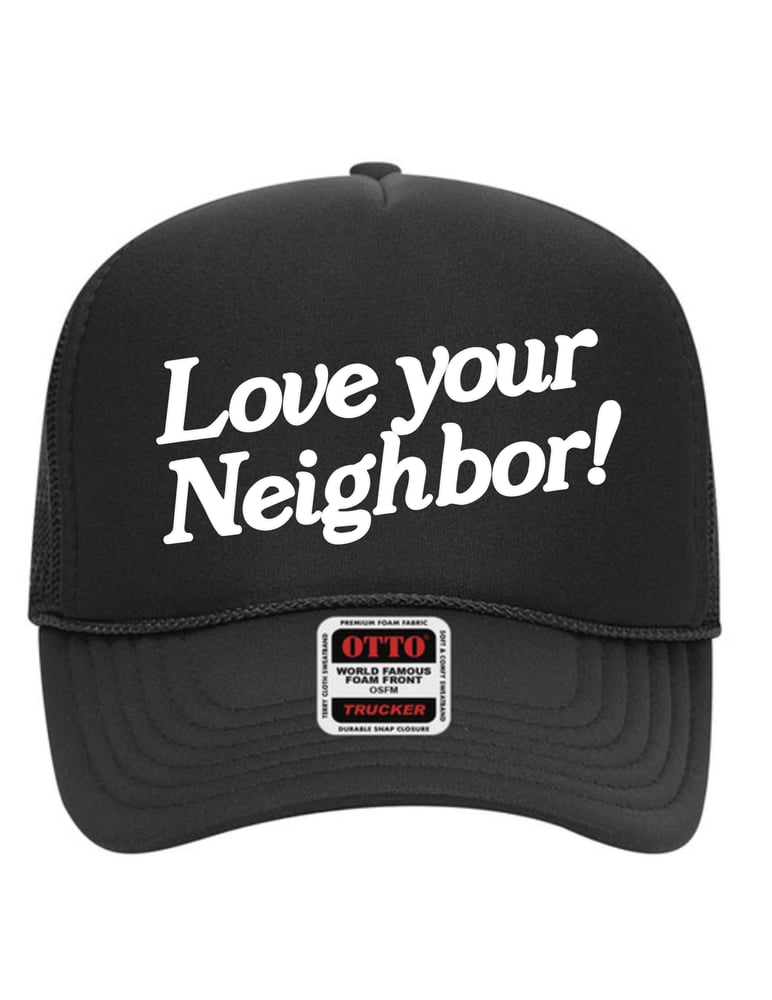 Image of black puff print trucker hat