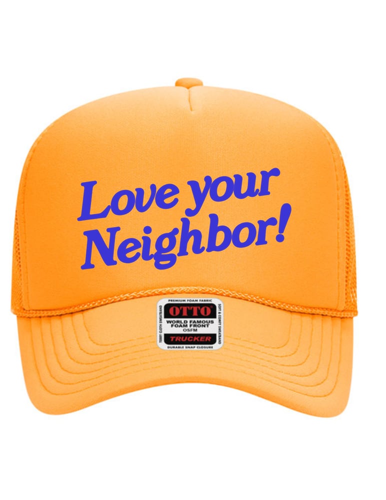 Image of gold puff print trucker hat