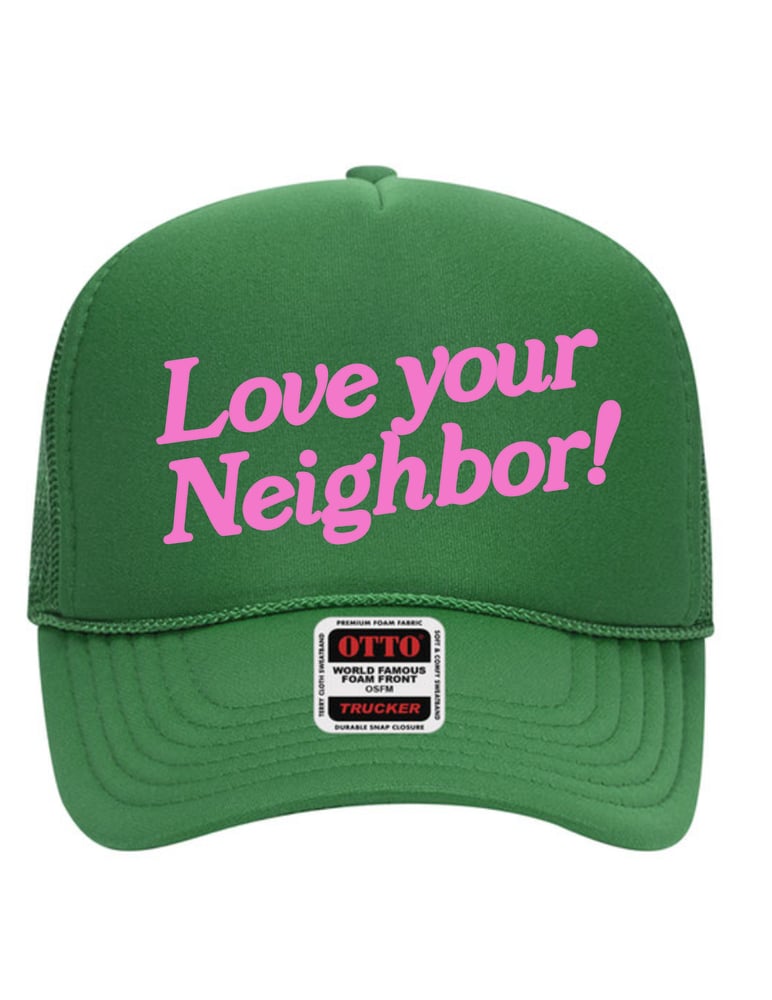 Image of green puff print trucker hat