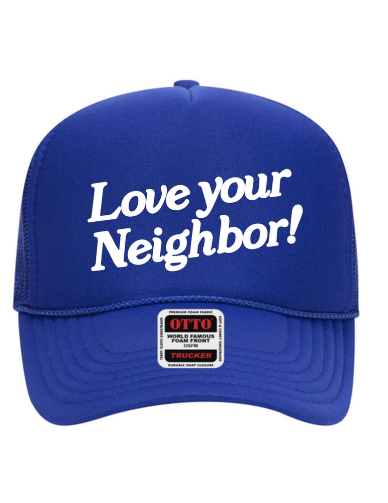 Image of blue puff print trucker hat
