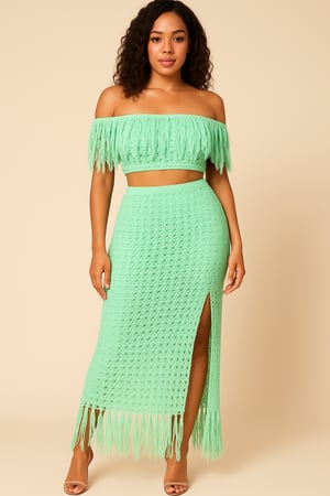 Image of Mint Green 2-Piece Crochet Tassel Set