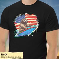 Image 11 of Retro Patriotic Surfing Sloth T-Shirt for Men and Women