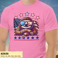 Image 3 of Retro American Sloth Flag Stars Unisex T-shirt
