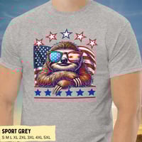 Image 2 of Retro American Sloth Flag Stars Unisex T-shirt