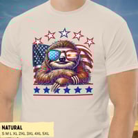Image 1 of Retro American Sloth Flag Stars Unisex T-shirt