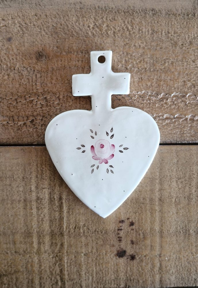 Image of Coeur sacré blanc motif "rose et pois"