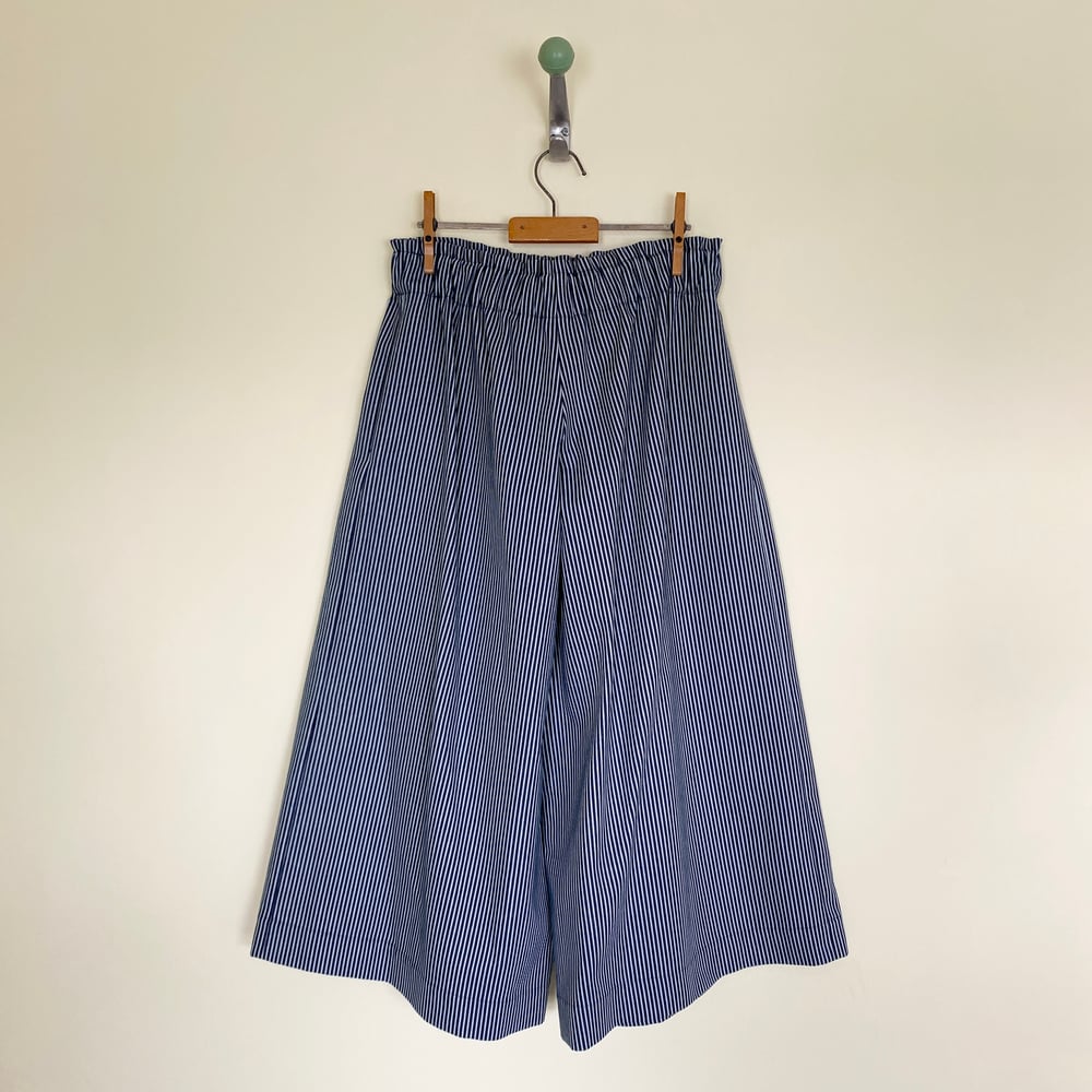 Image of Denim Ruched Waist Wide Leg Trousers