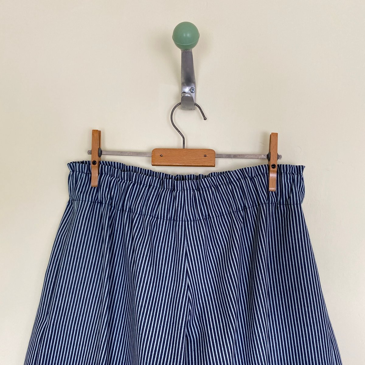 Image of Denim Ruched Waist Wide Leg Trousers