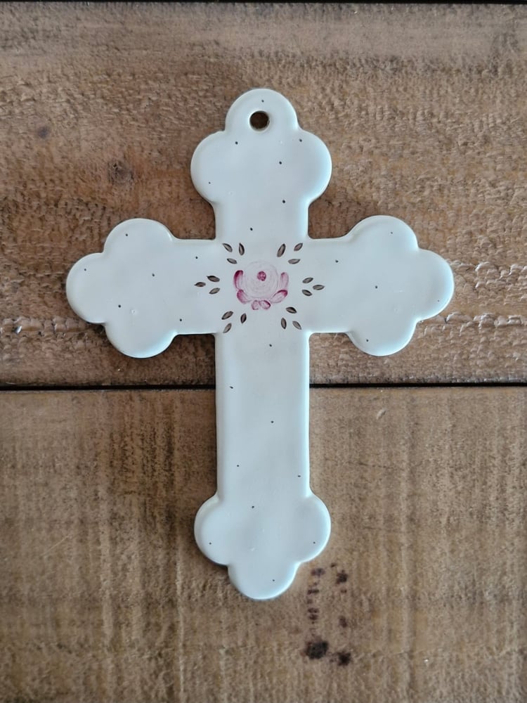 Image of Croix trilobée, motif "rose et pois"